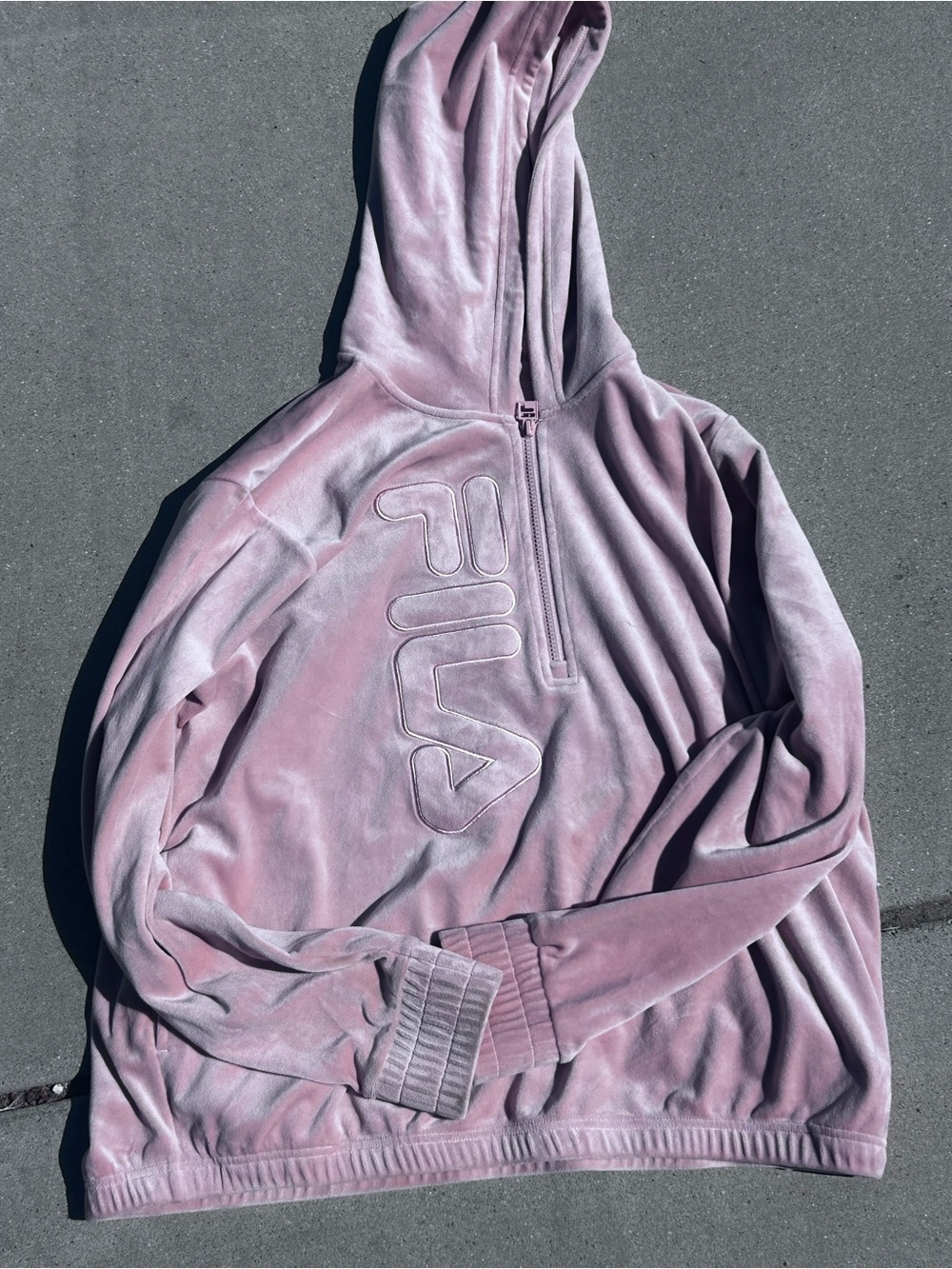 FILA Dusty Pink Velour Hoodie with Logo Tag